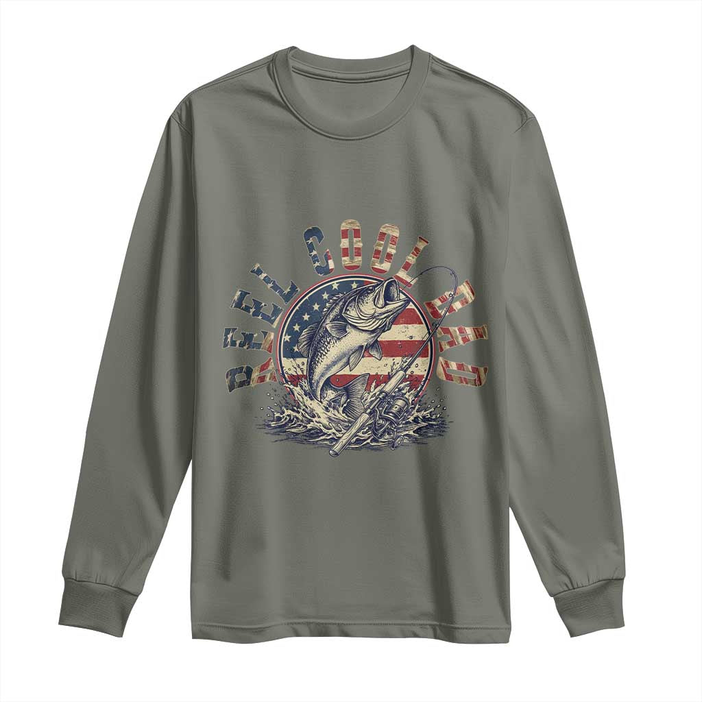 Reel Cool Dad Graphic Long Sleeve Shirt 4th Of July Fishing Patriotic Dad