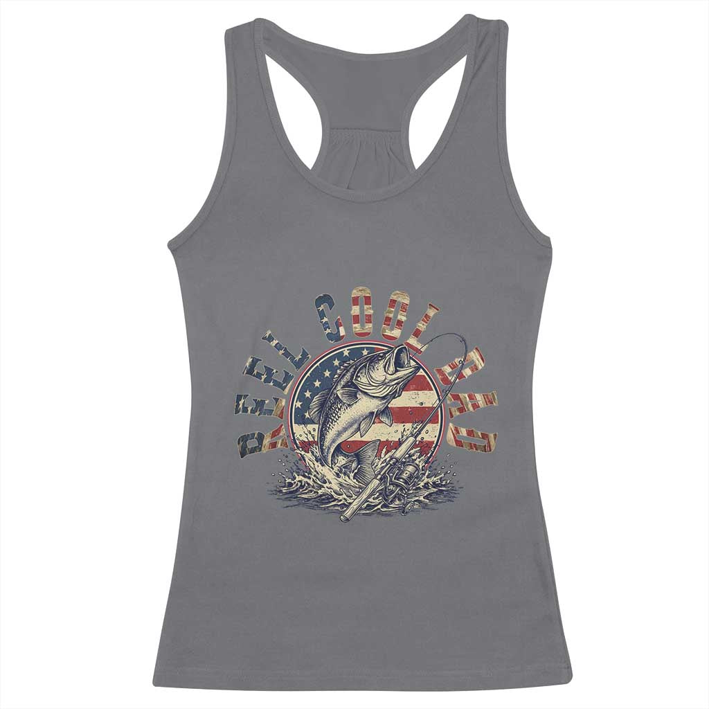 Reel Cool Dad Graphic Racerback Tank Top 4th Of July Fishing Patriotic Dad