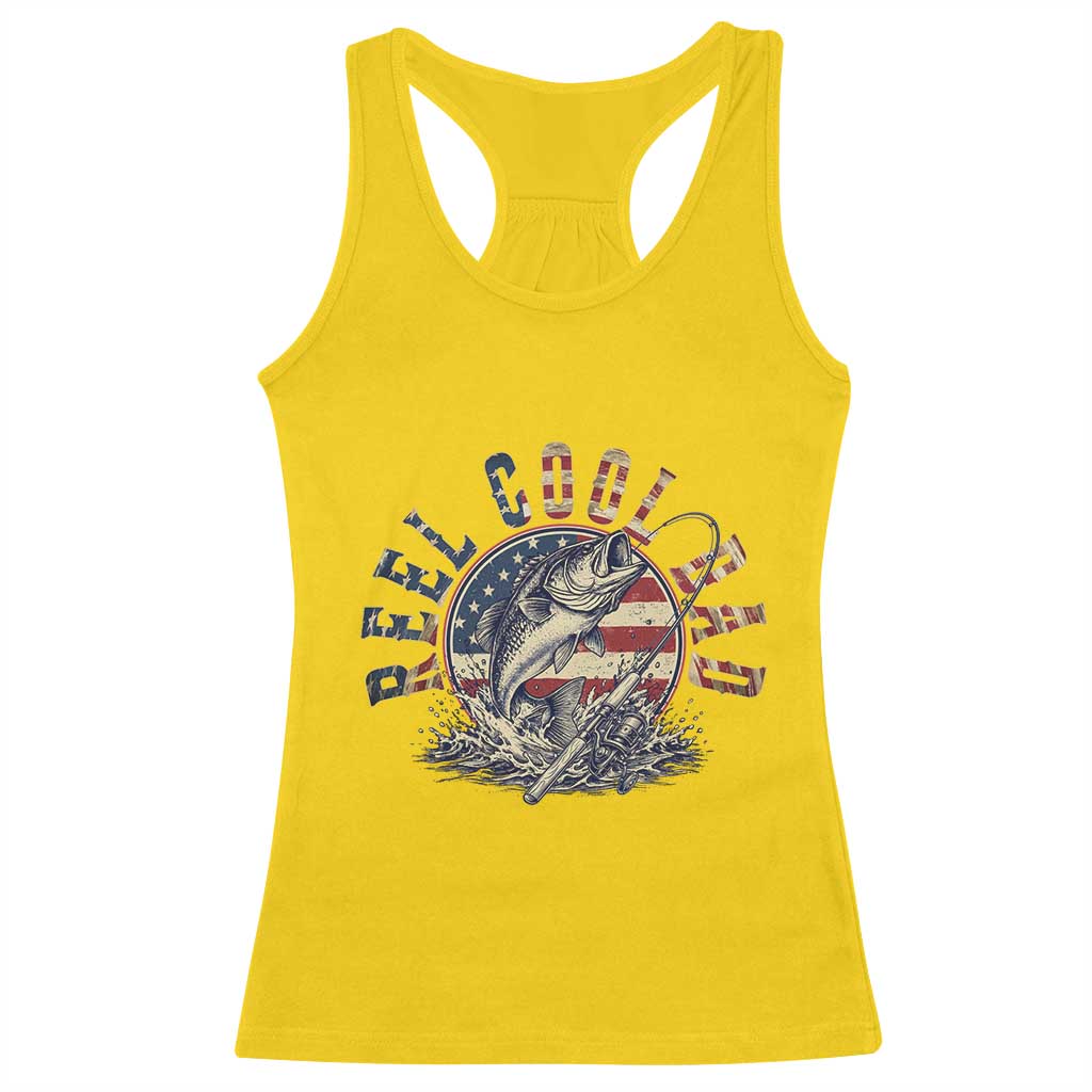 Reel Cool Dad Graphic Racerback Tank Top 4th Of July Fishing Patriotic Dad