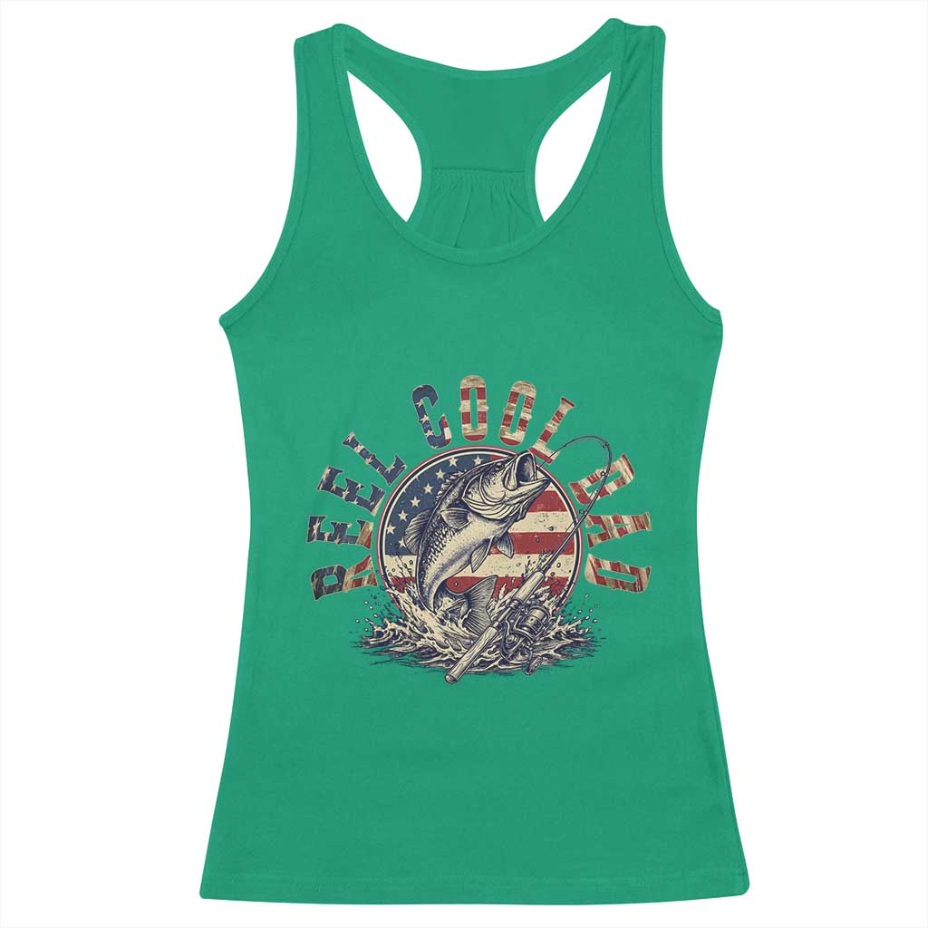 Reel Cool Dad Graphic Racerback Tank Top 4th Of July Fishing Patriotic Dad