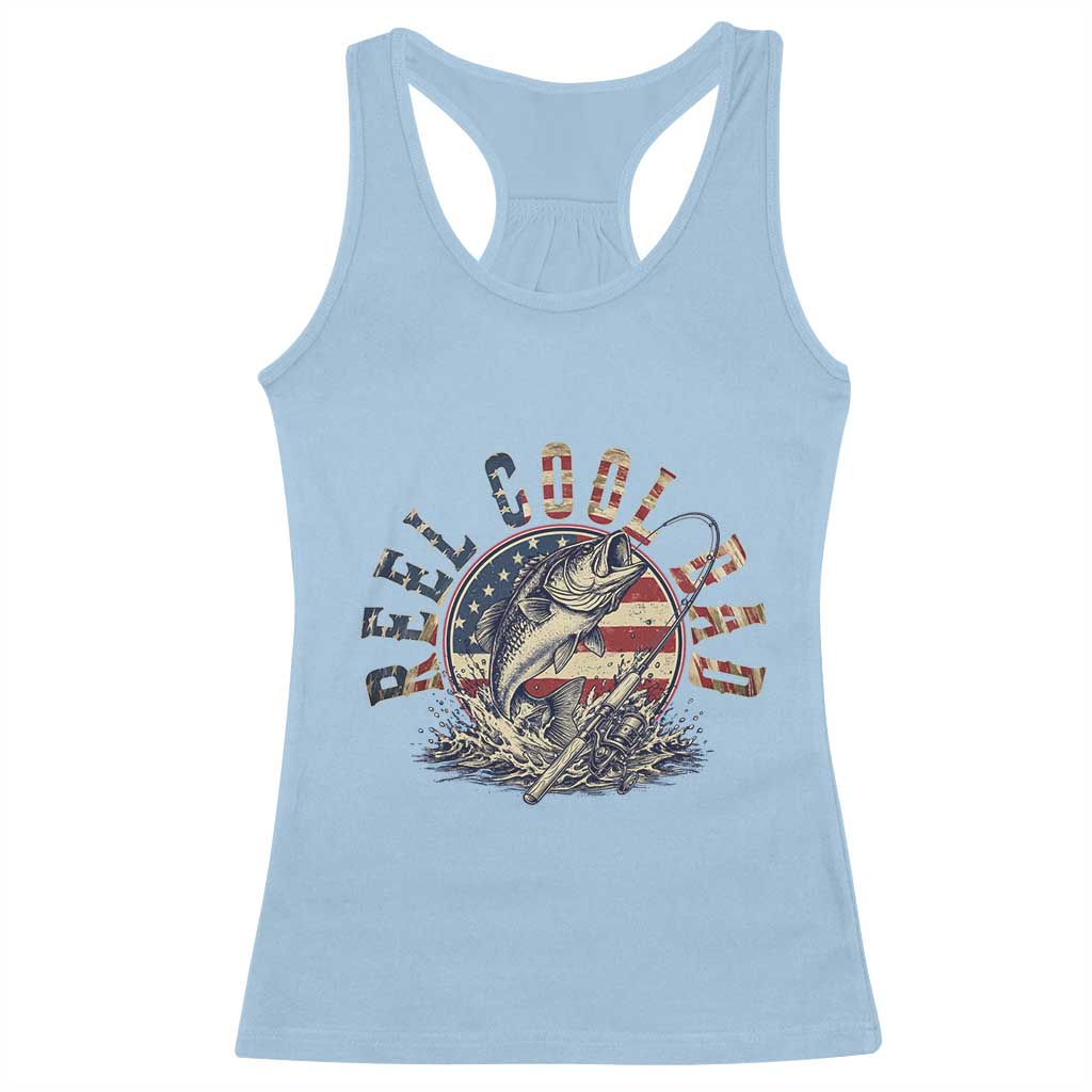 Reel Cool Dad Graphic Racerback Tank Top 4th Of July Fishing Patriotic Dad