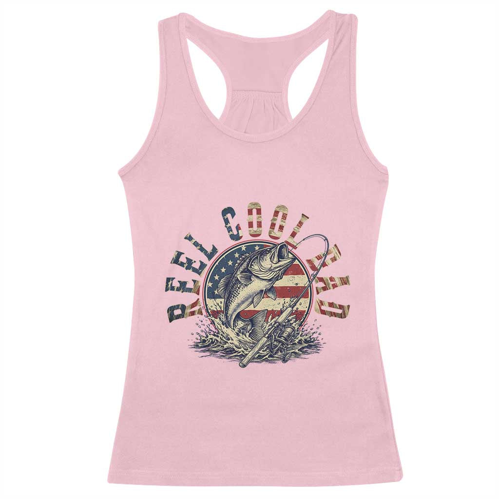 Reel Cool Dad Graphic Racerback Tank Top 4th Of July Fishing Patriotic Dad