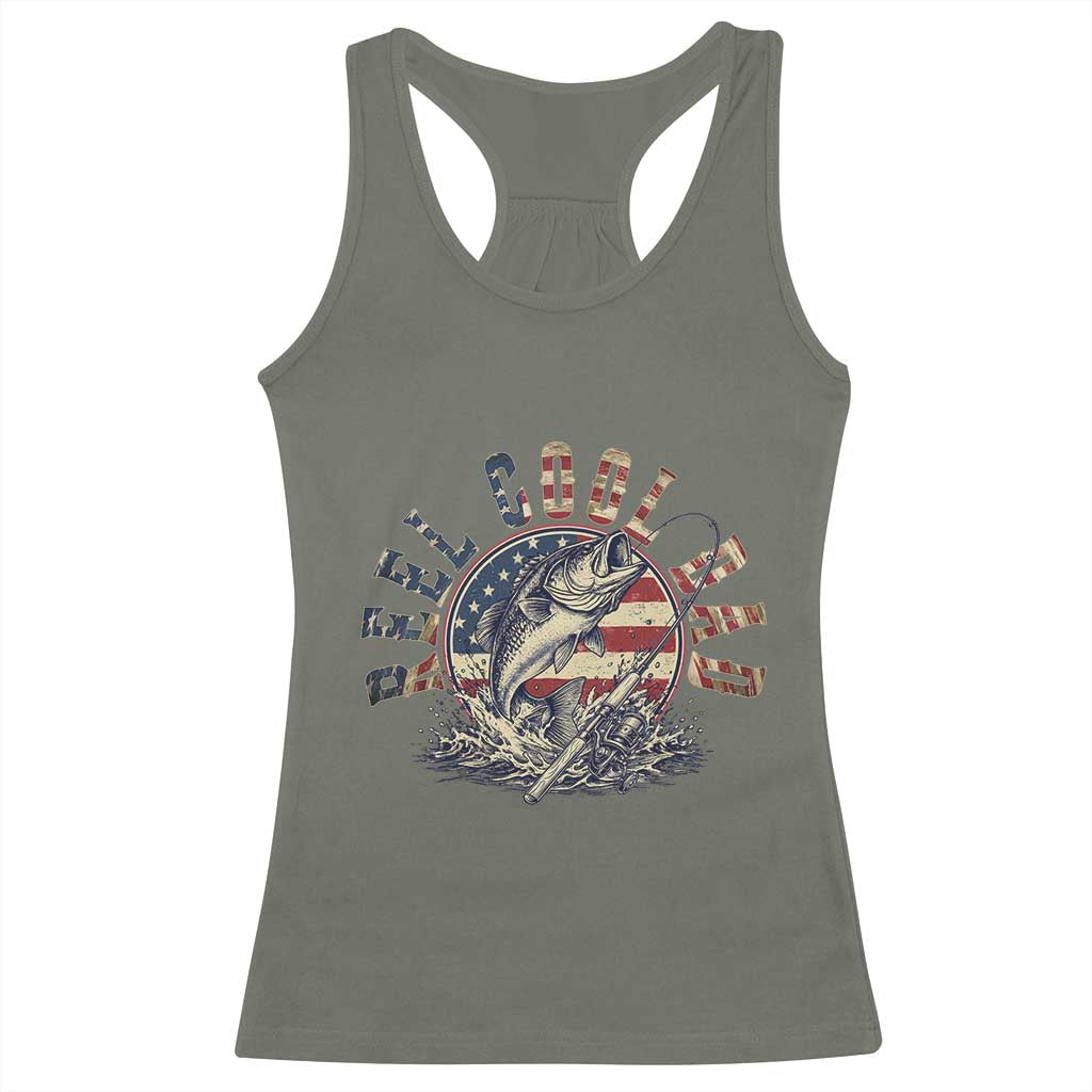 Reel Cool Dad Graphic Racerback Tank Top 4th Of July Fishing Patriotic Dad