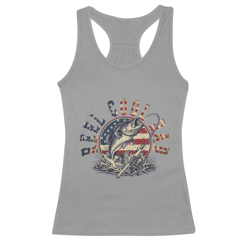 Reel Cool Dad Graphic Racerback Tank Top 4th Of July Fishing Patriotic Dad