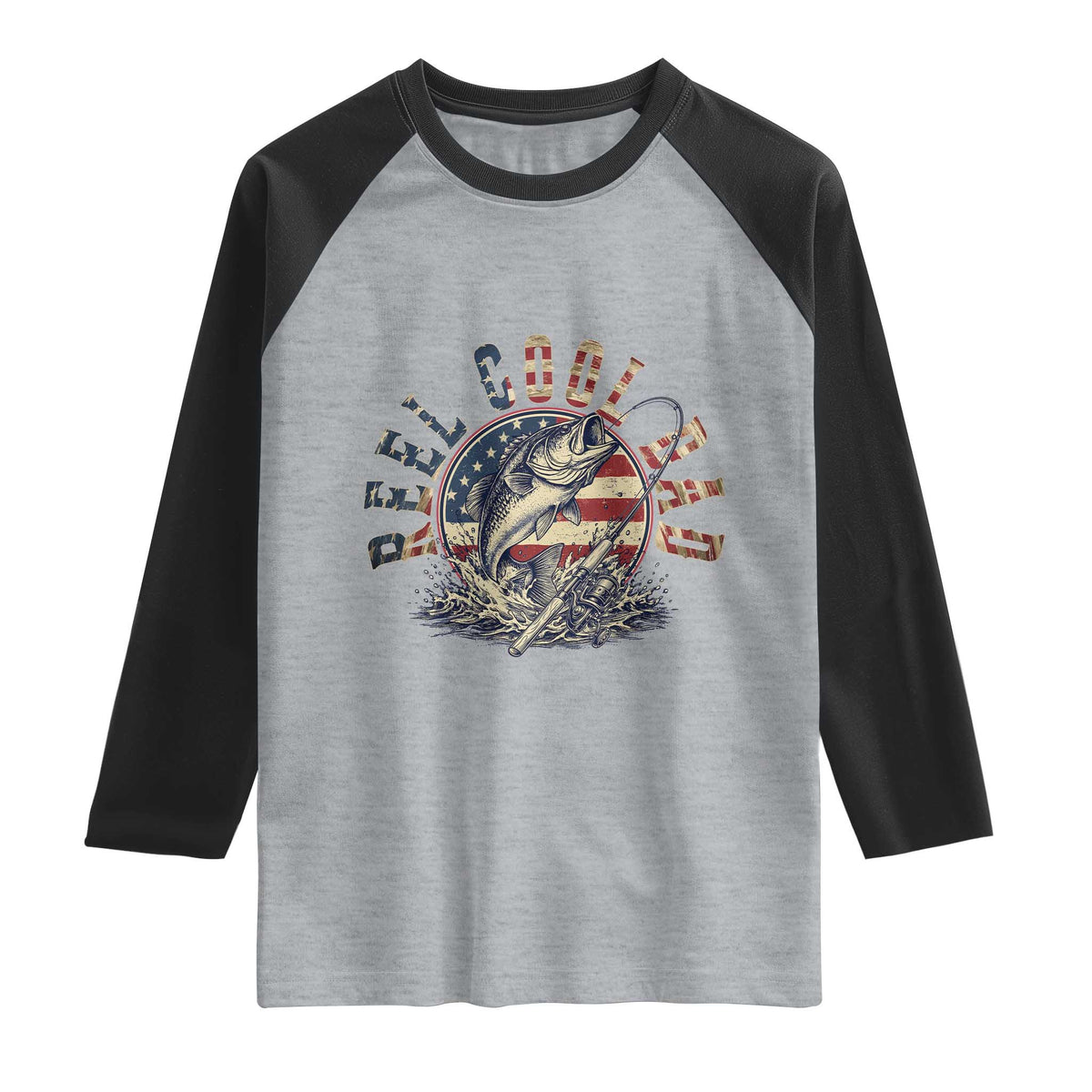 Reel Cool Dad Graphic Raglan Shirt 4th Of July Fishing Patriotic Dad