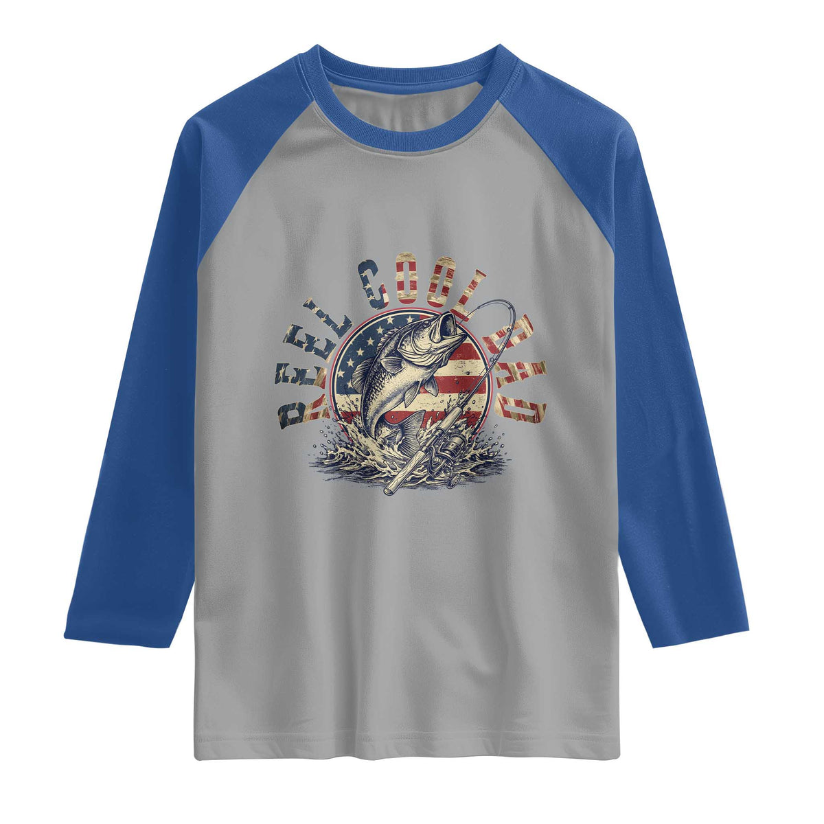 Reel Cool Dad Graphic Raglan Shirt 4th Of July Fishing Patriotic Dad