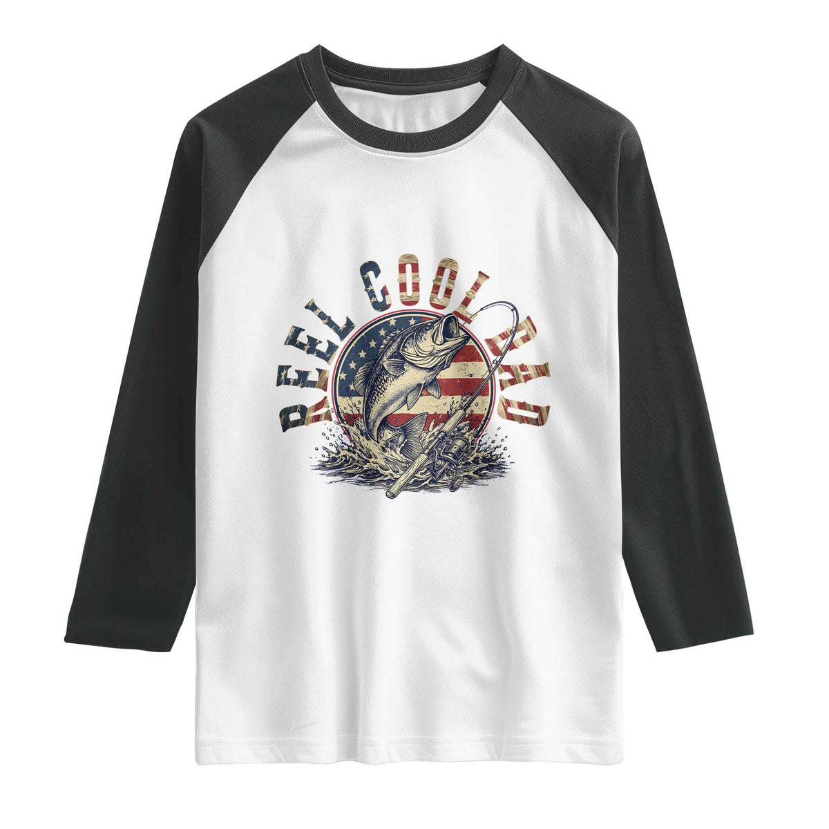 Reel Cool Dad Graphic Raglan Shirt 4th Of July Fishing Patriotic Dad
