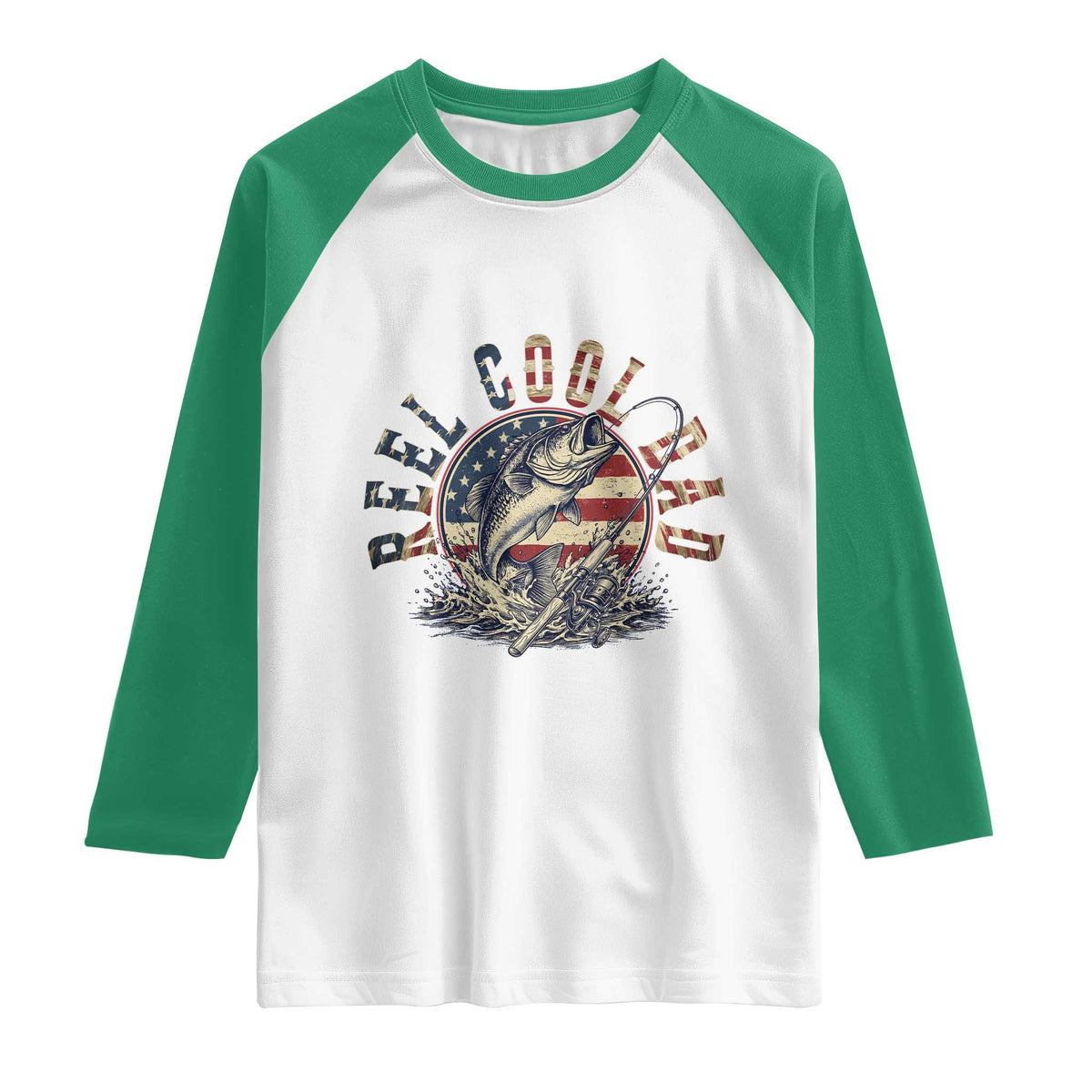 Reel Cool Dad Graphic Raglan Shirt 4th Of July Fishing Patriotic Dad