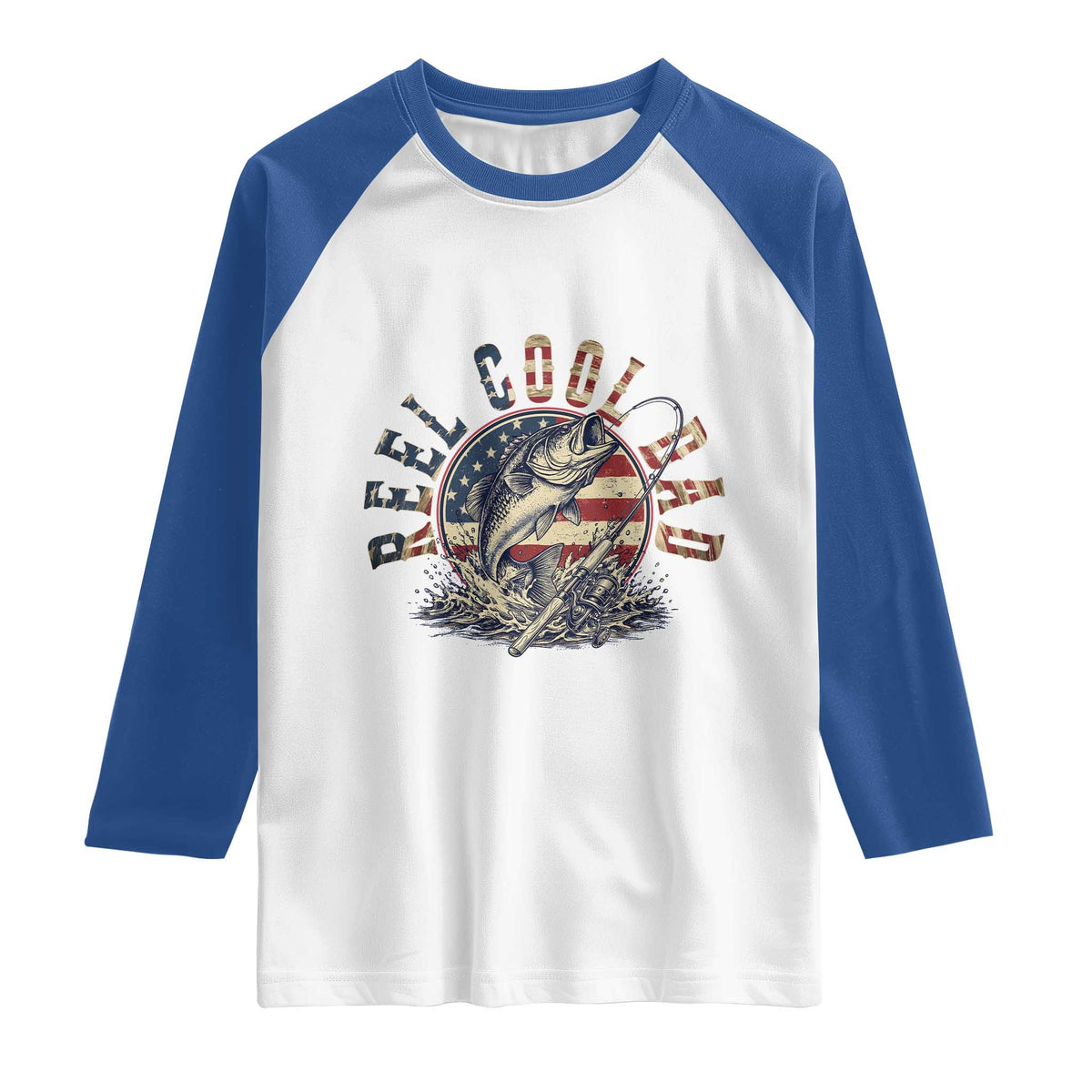 Reel Cool Dad Graphic Raglan Shirt 4th Of July Fishing Patriotic Dad