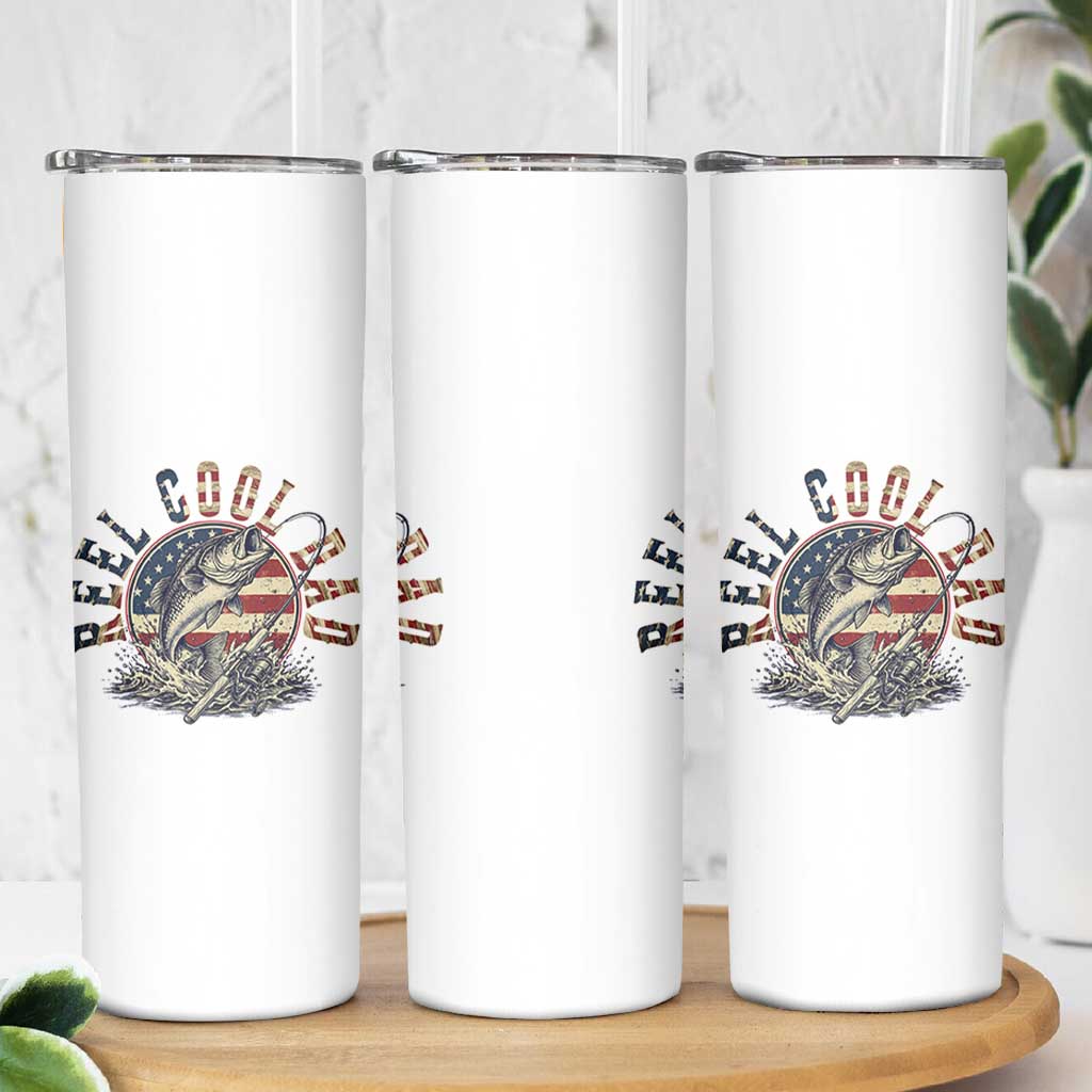 Reel Cool Dad Graphic Skinny Tumbler 4th Of July Fishing Patriotic Dad