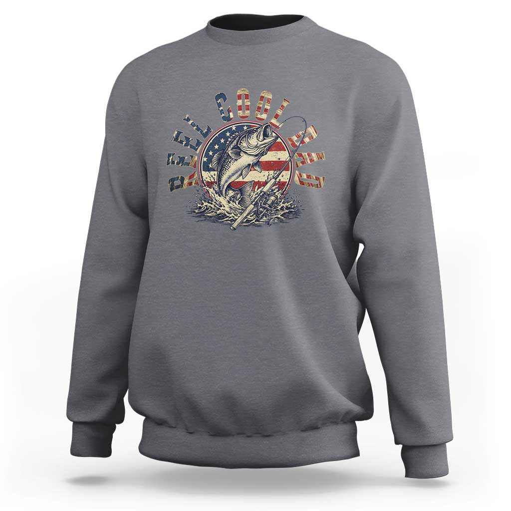 Reel Cool Dad Graphic Sweatshirt 4th Of July Fishing Patriotic Dad