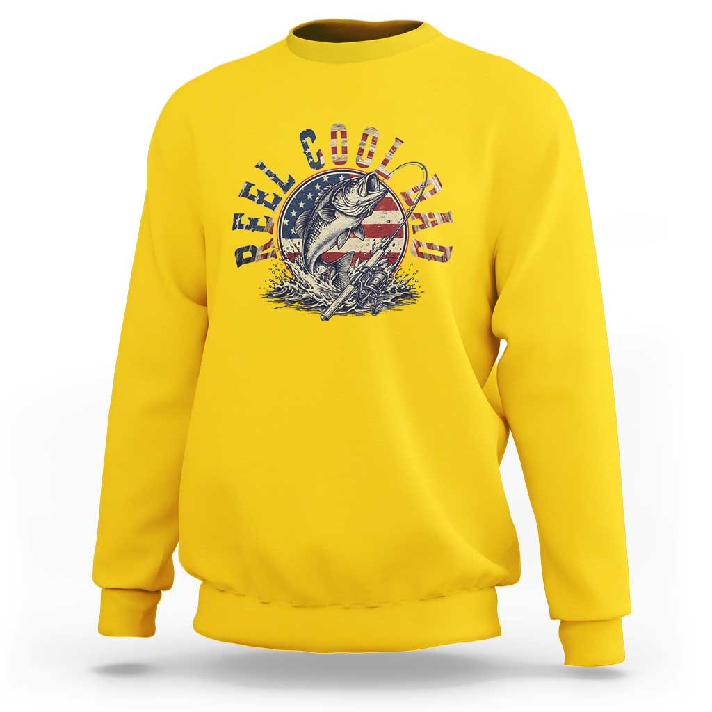 Reel Cool Dad Graphic Sweatshirt 4th Of July Fishing Patriotic Dad