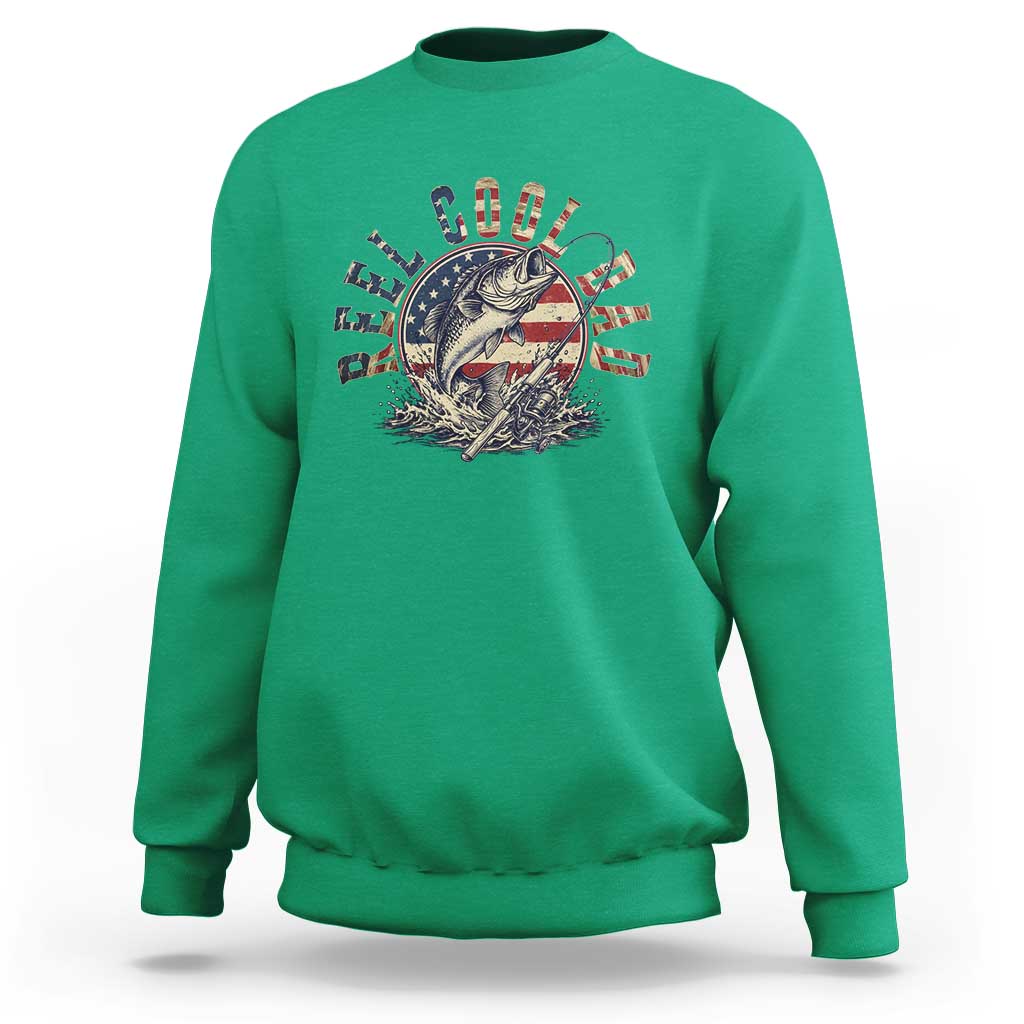 Reel Cool Dad Graphic Sweatshirt 4th Of July Fishing Patriotic Dad