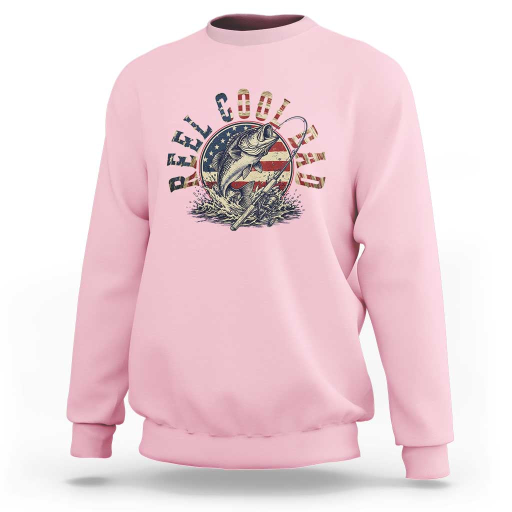 Reel Cool Dad Graphic Sweatshirt 4th Of July Fishing Patriotic Dad