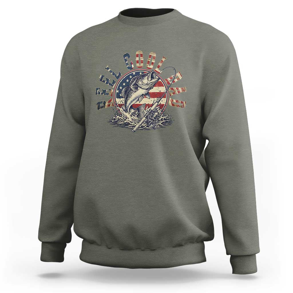Reel Cool Dad Graphic Sweatshirt 4th Of July Fishing Patriotic Dad