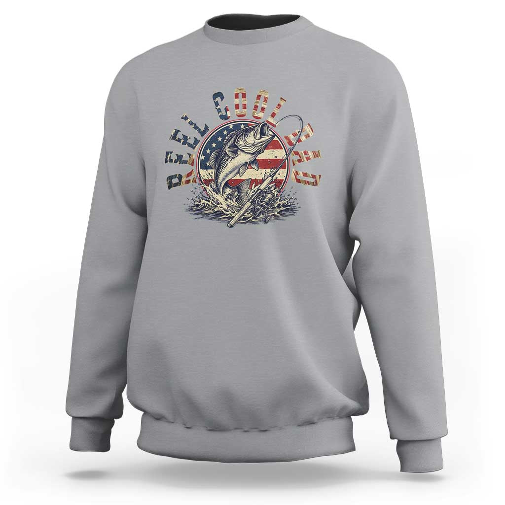 Reel Cool Dad Graphic Sweatshirt 4th Of July Fishing Patriotic Dad