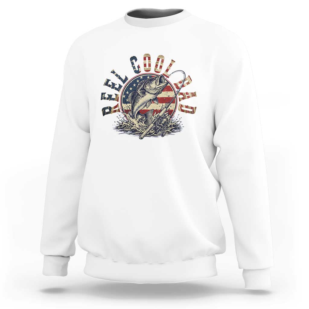 Reel Cool Dad Graphic Sweatshirt 4th Of July Fishing Patriotic Dad
