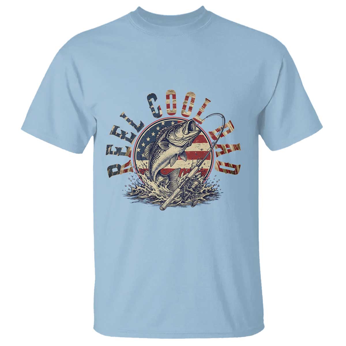 Reel Cool Dad Graphic T Shirt 4th Of July Fishing Patriotic Dad