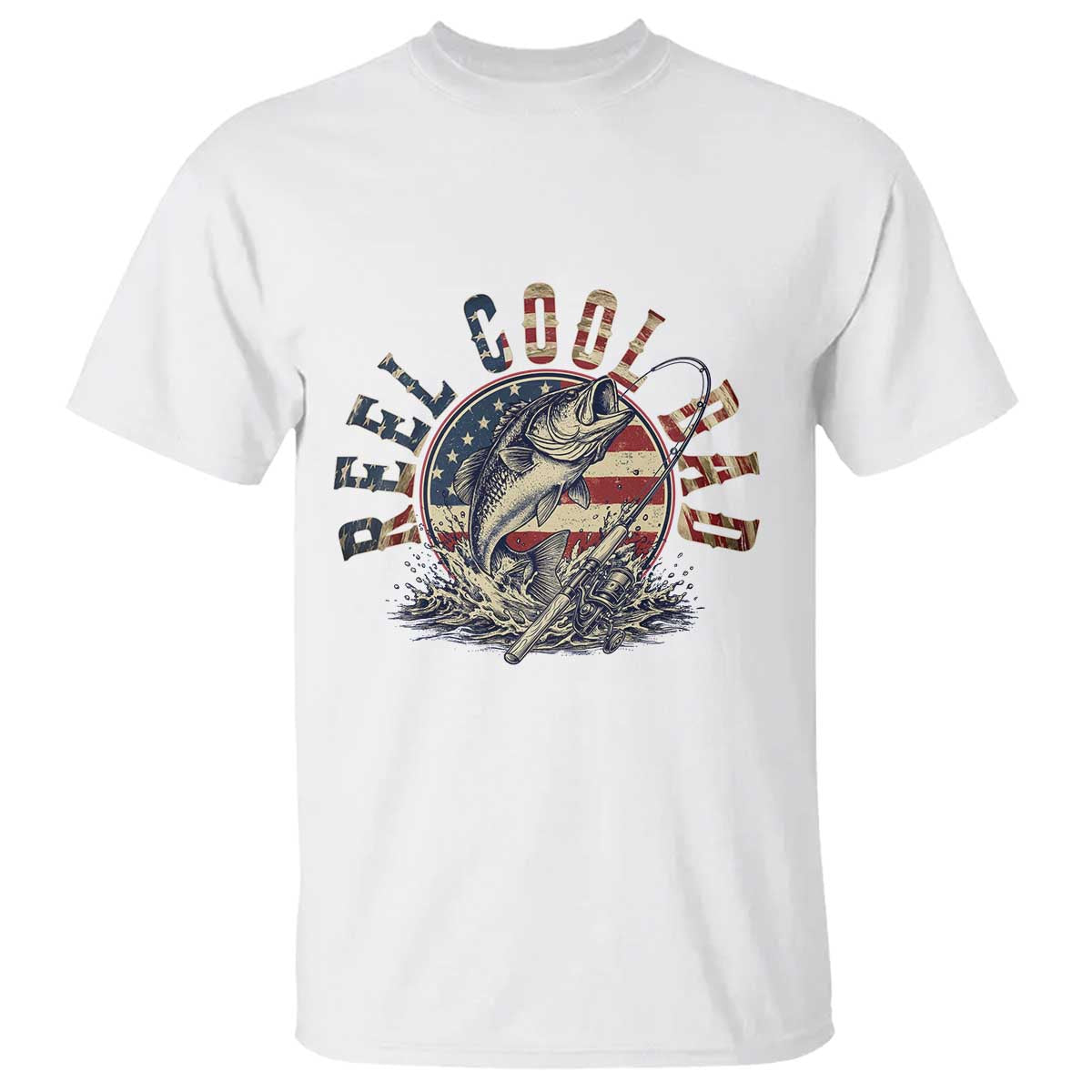 Reel Cool Dad Graphic T Shirt 4th Of July Fishing Patriotic Dad