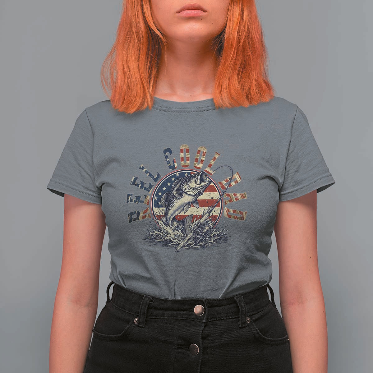 Reel Cool Dad Graphic T Shirt For Women 4th Of July Fishing Patriotic Dad