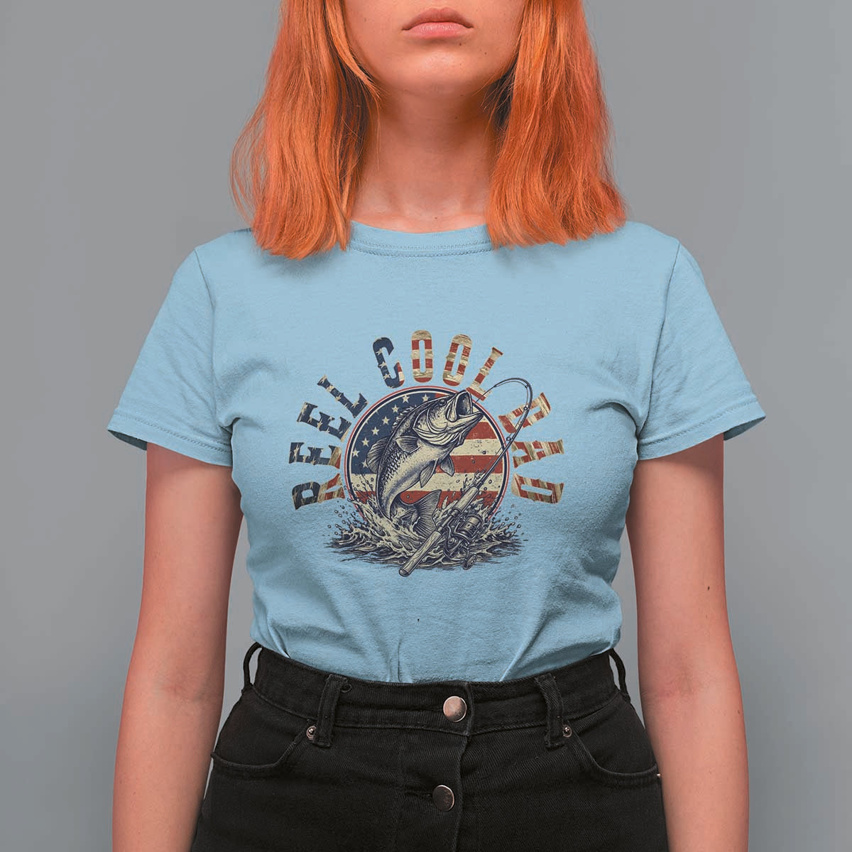Reel Cool Dad Graphic T Shirt For Women 4th Of July Fishing Patriotic Dad