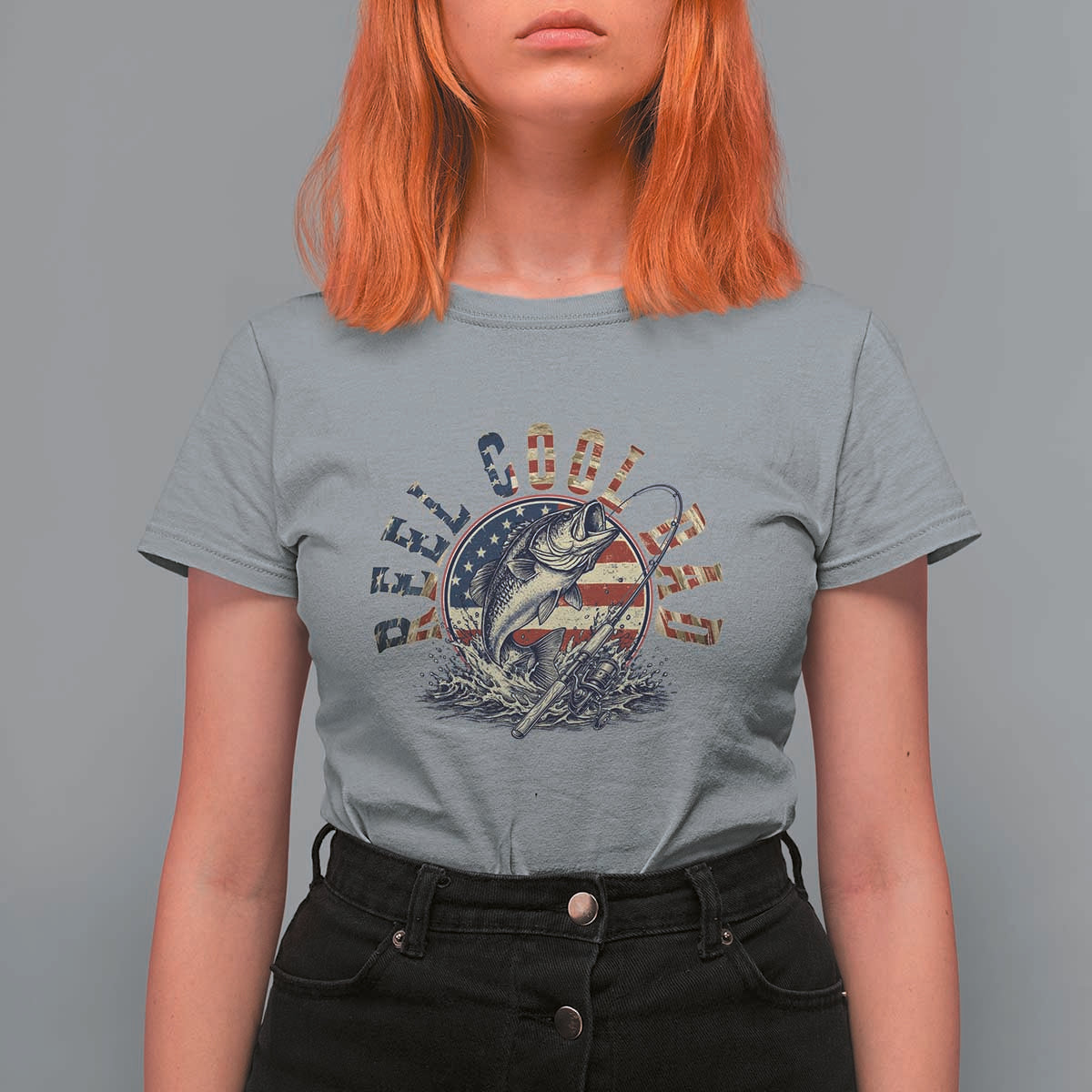 Reel Cool Dad Graphic T Shirt For Women 4th Of July Fishing Patriotic Dad