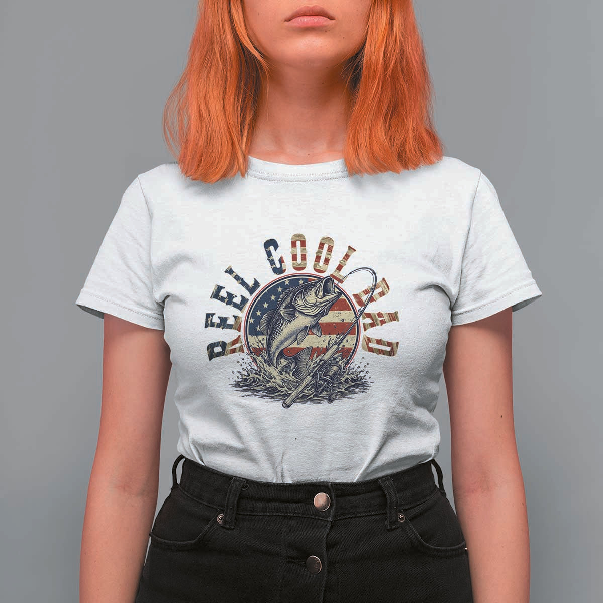 Reel Cool Dad Graphic T Shirt For Women 4th Of July Fishing Patriotic Dad