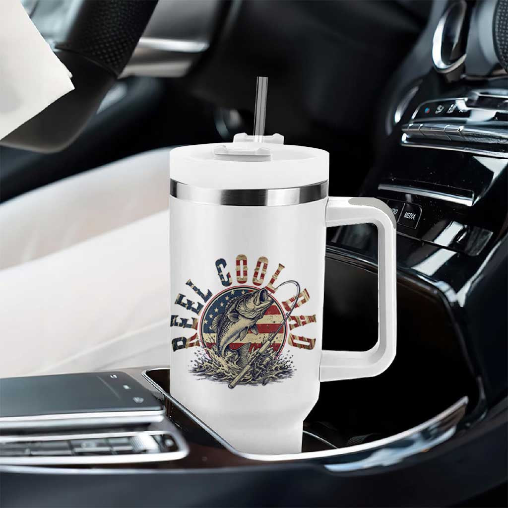 Reel Cool Dad Graphic Tumbler With Handle 4th Of July Fishing Patriotic Dad
