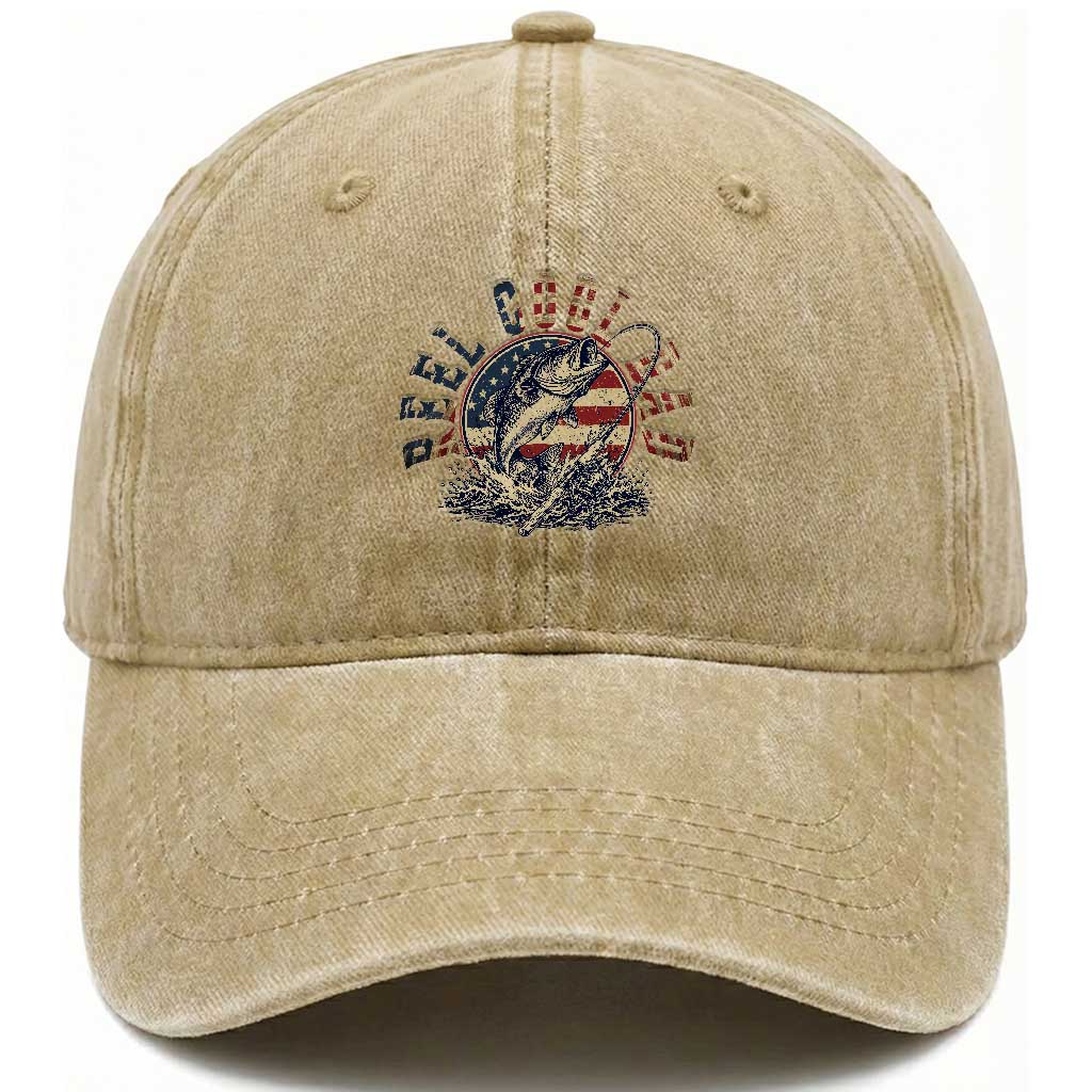 Reel Cool Dad Graphic Washed Cotton Baseball Cap 4th Of July Fishing Patriotic Dad