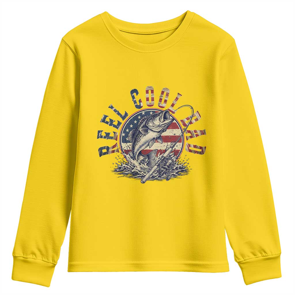 Reel Cool Dad Graphic Youth Sweatshirt 4th Of July Fishing Patriotic Dad