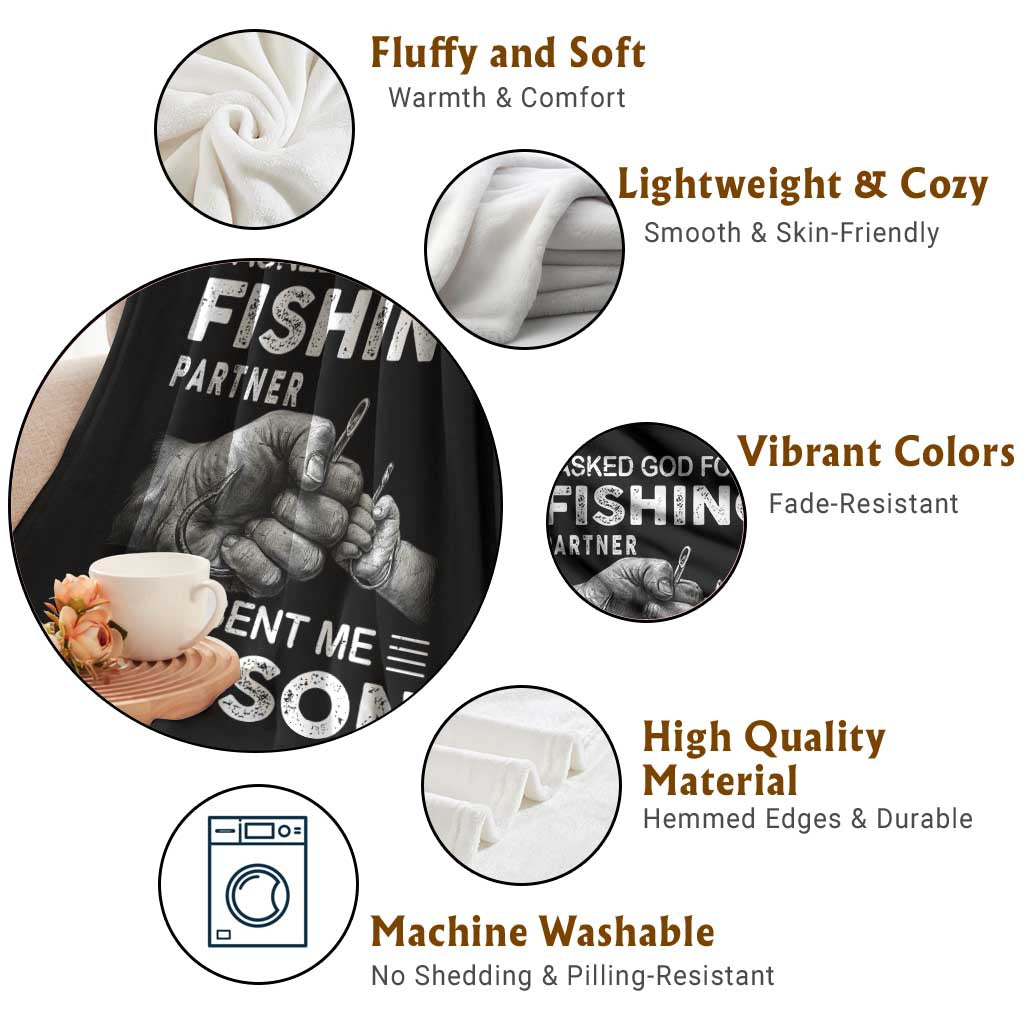 Father And Son Fishing Throw Blanket Asked God For A Fishing Partner Graphic