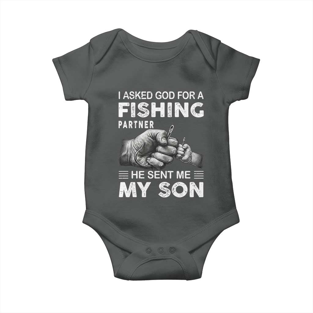 Father And Son Fishing Baby Onesie Asked God For A Fishing Partner Graphic