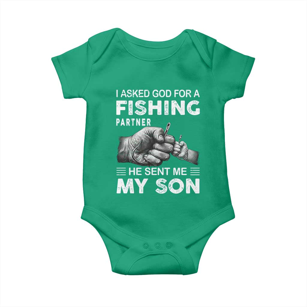Father And Son Fishing Baby Onesie Asked God For A Fishing Partner Graphic