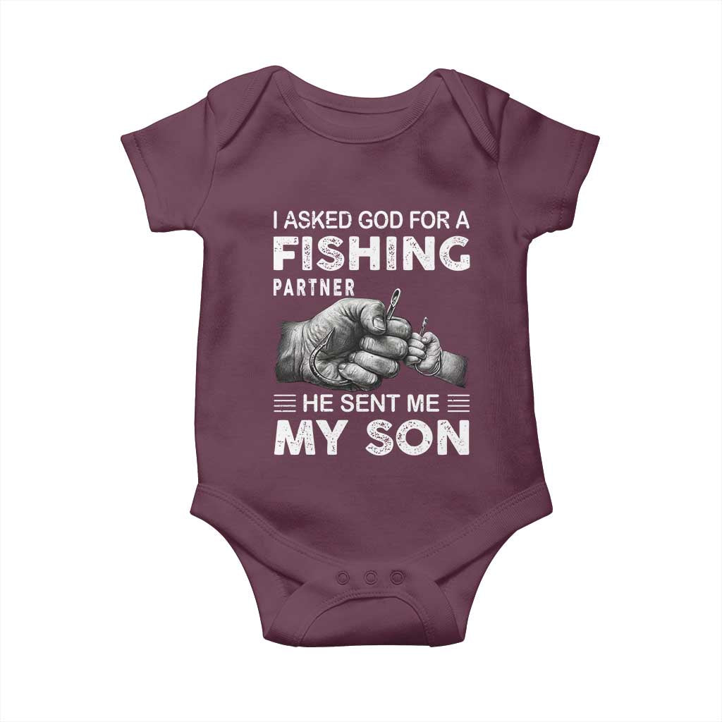 Father And Son Fishing Baby Onesie Asked God For A Fishing Partner Graphic