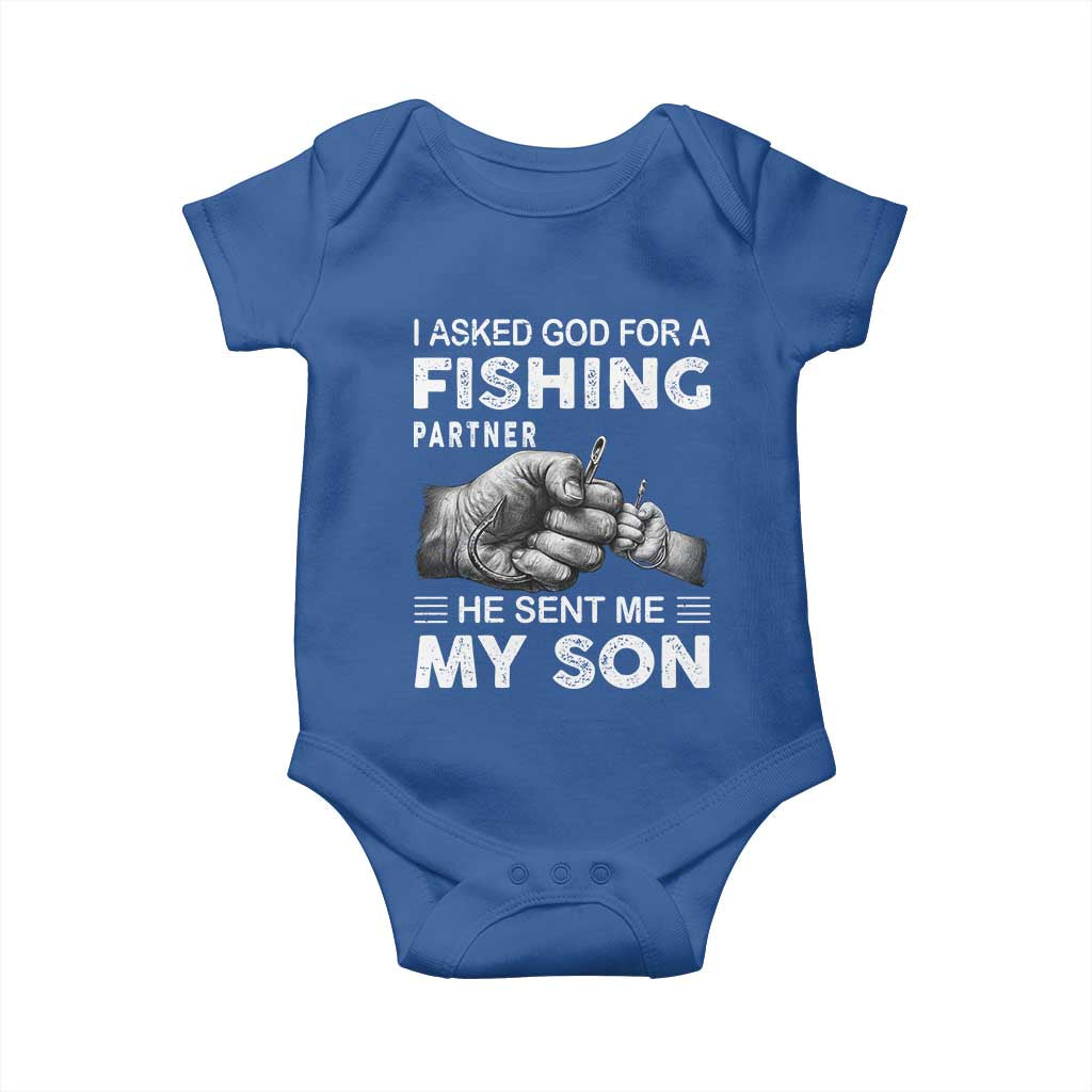 Father And Son Fishing Baby Onesie Asked God For A Fishing Partner Graphic