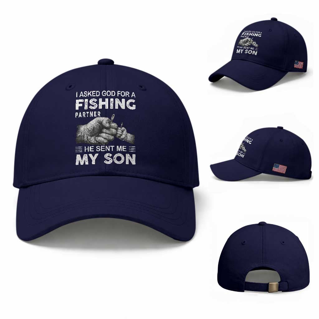 Father And Son Fishing Baseball Cap Asked God For A Fishing Partner Graphic