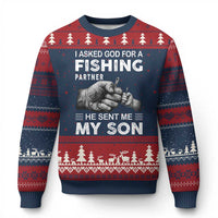 Father And Son Fishing Ugly Christmas Sweater Asked God For A Fishing Partner Graphic