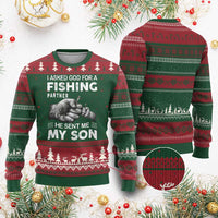 Father And Son Fishing Ugly Christmas Sweater Asked God For A Fishing Partner Graphic