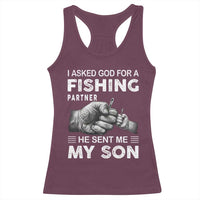 Father And Son Fishing Racerback Tank Top Asked God For A Fishing Partner Graphic