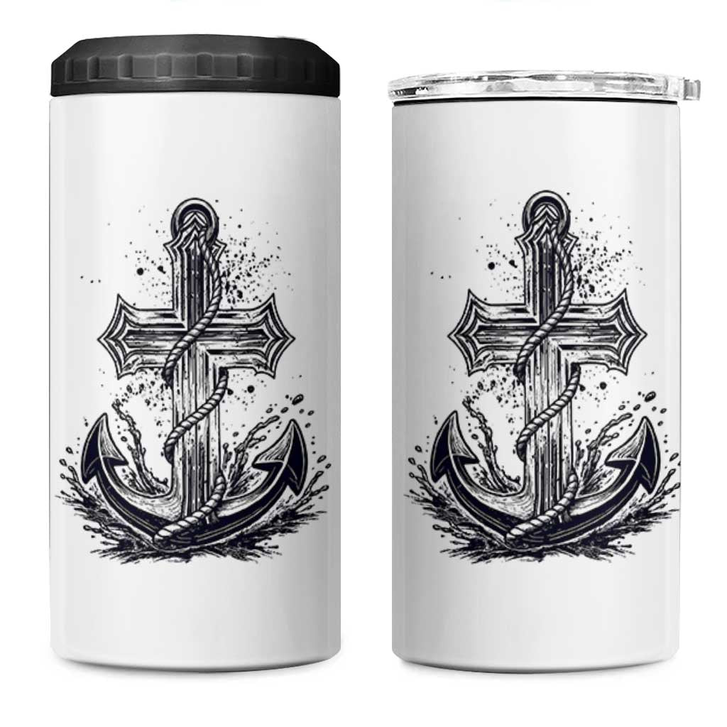Faith Family Fishing Jesus Cross Anchor 4 in 1 Can Cooler Tumbler Funny Christian Fisherman