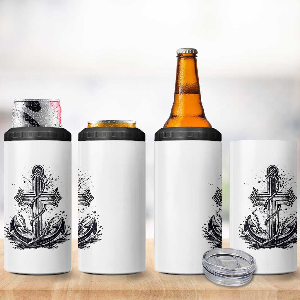 Faith Family Fishing Jesus Cross Anchor 4 in 1 Can Cooler Tumbler Funny Christian Fisherman