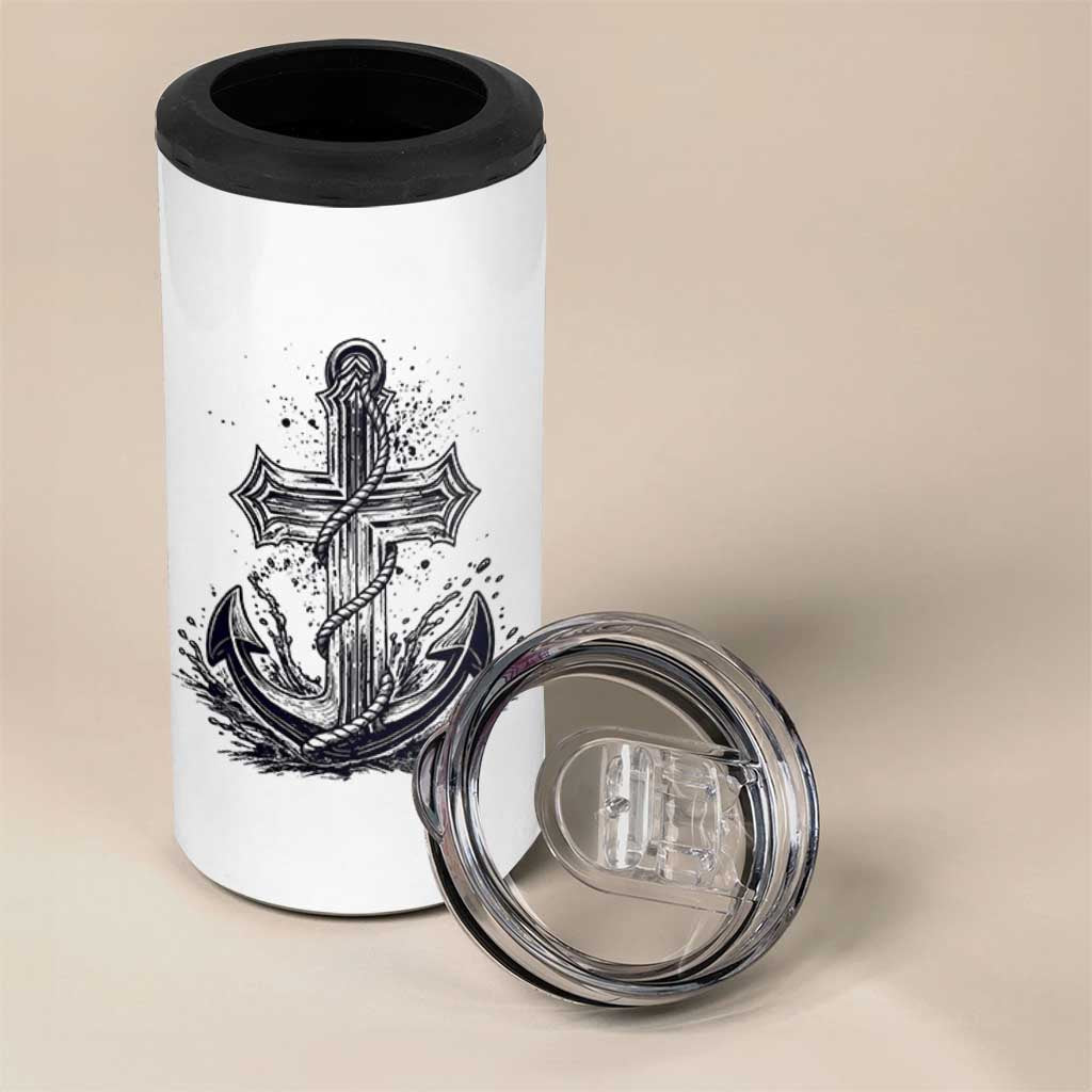 Faith Family Fishing Jesus Cross Anchor 4 in 1 Can Cooler Tumbler Funny Christian Fisherman