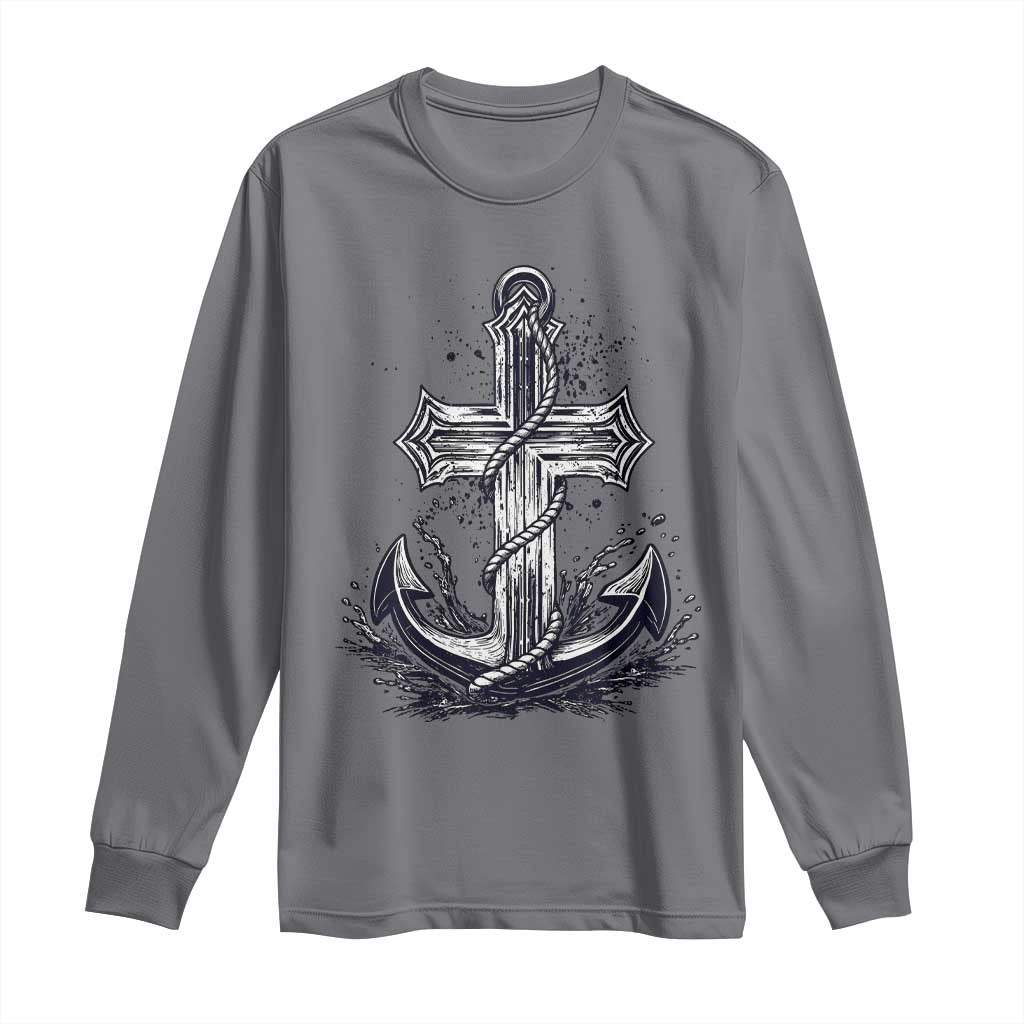 Faith Family Fishing Jesus Cross Anchor Long Sleeve Shirt Funny Christian Fisherman