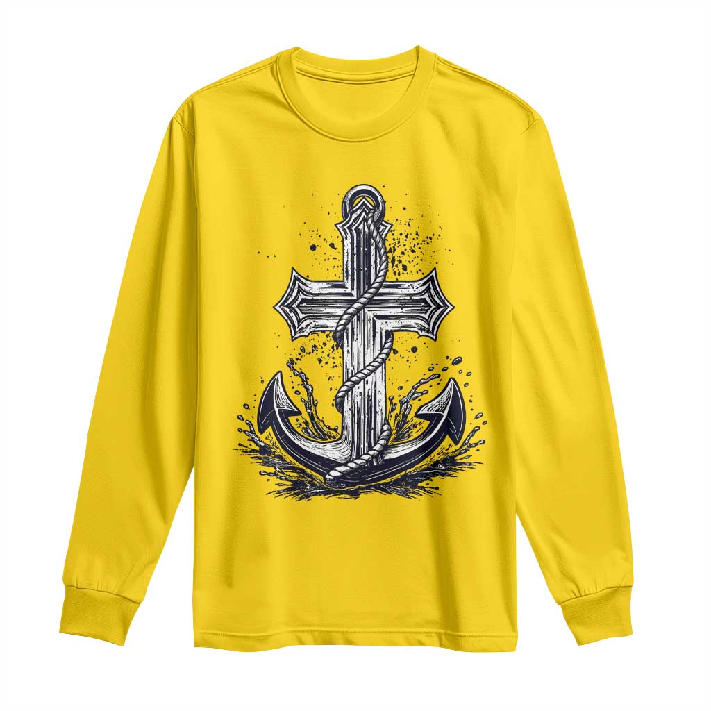 Faith Family Fishing Jesus Cross Anchor Long Sleeve Shirt Funny Christian Fisherman