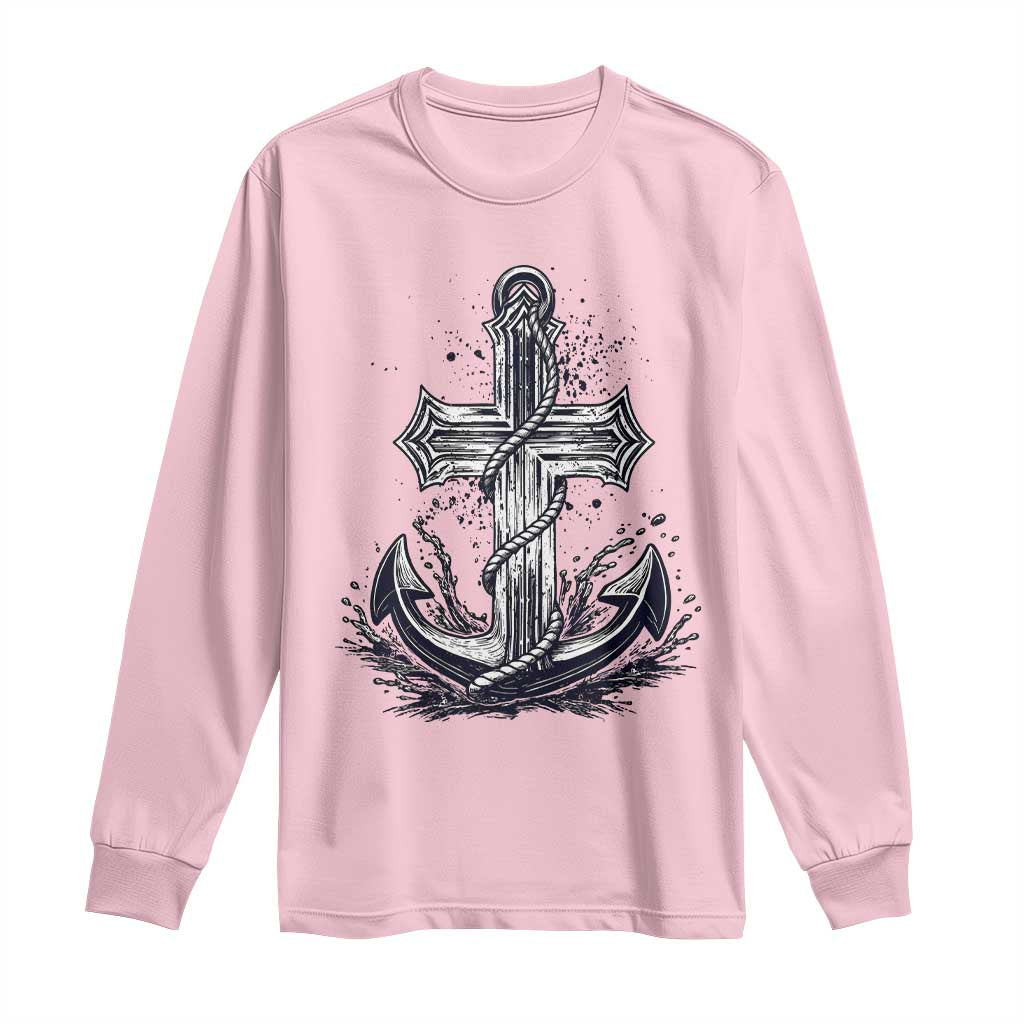 Faith Family Fishing Jesus Cross Anchor Long Sleeve Shirt Funny Christian Fisherman