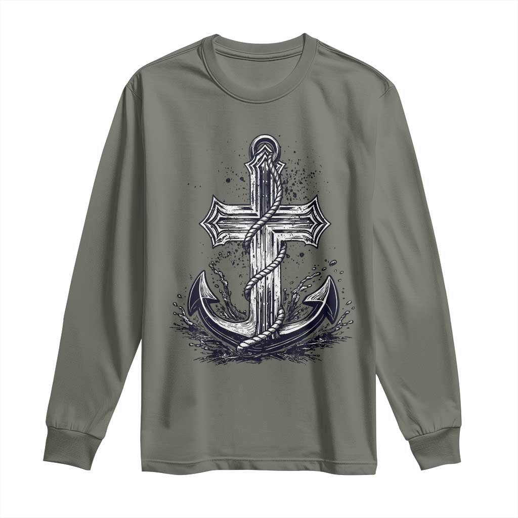 Faith Family Fishing Jesus Cross Anchor Long Sleeve Shirt Funny Christian Fisherman