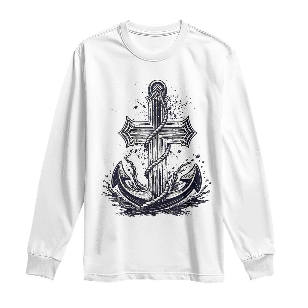 Faith Family Fishing Jesus Cross Anchor Long Sleeve Shirt Funny Christian Fisherman