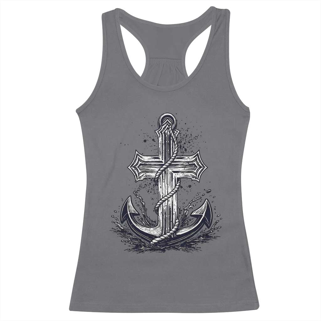 Faith Family Fishing Jesus Cross Anchor Racerback Tank Top Funny Christian Fisherman