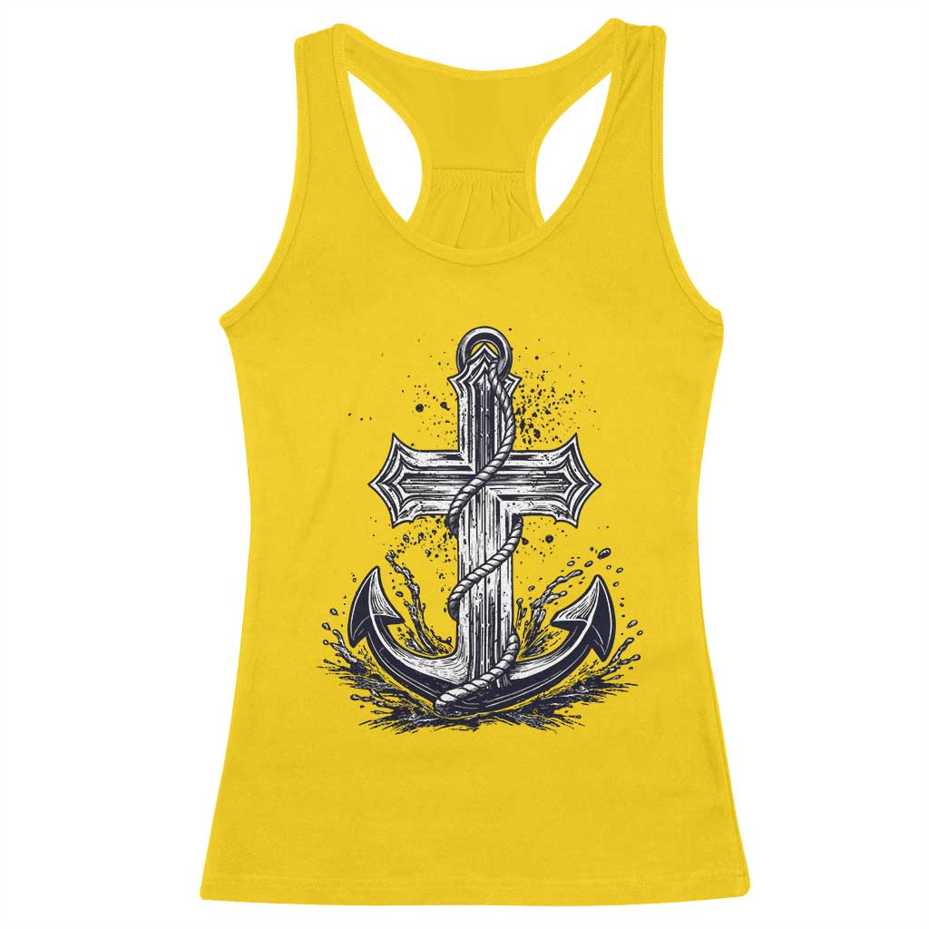 Faith Family Fishing Jesus Cross Anchor Racerback Tank Top Funny Christian Fisherman