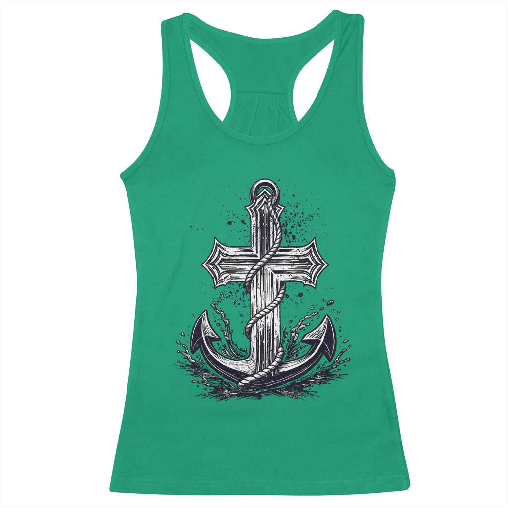 Faith Family Fishing Jesus Cross Anchor Racerback Tank Top Funny Christian Fisherman